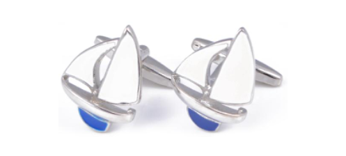 Silver, White and Blue Sailing Boat Cufflinks