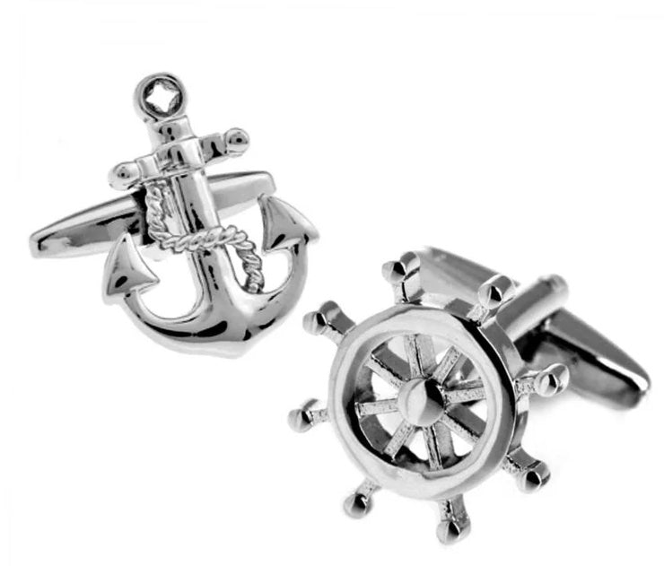 Silver Anchor with Rope and Helm Cufflinks