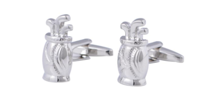 Silver Golf Clubs in Golf Bag Cufflinks