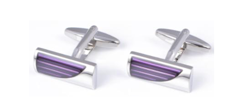 Purple and silver effect rectangular cufflinks