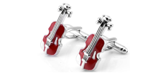 Silver and Red Double Bass Black Accents Cufflink