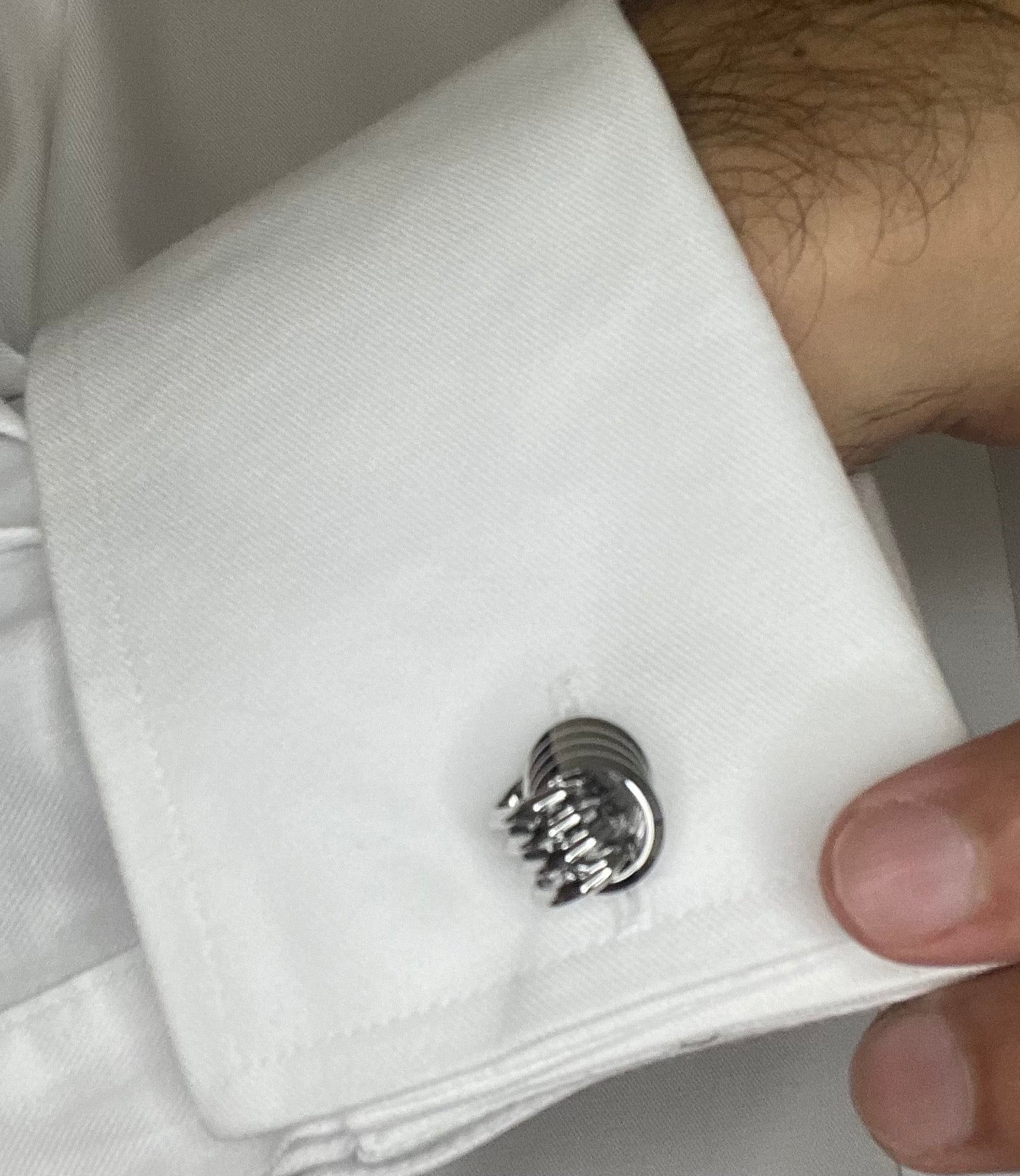 White Steel coiled right angled Cufflink