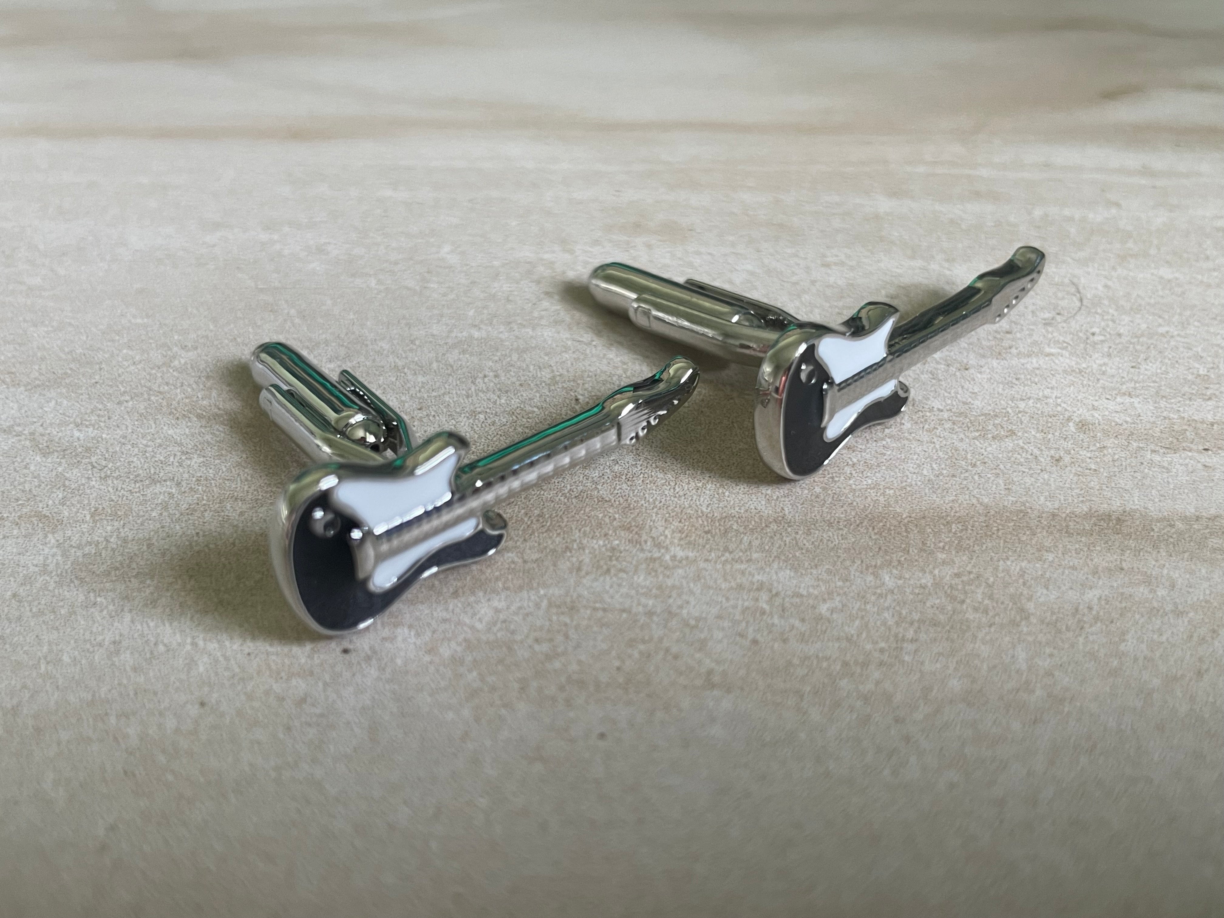 Silver and black and white Electric Guitar Cufflinks