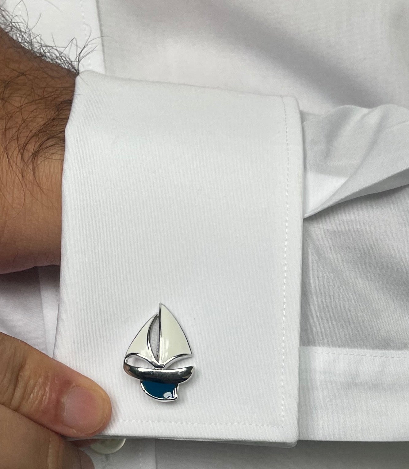 Silver, White and Blue Sailing Boat Cufflinks