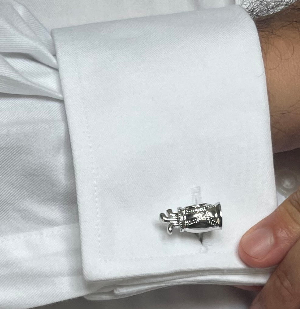 Silver Golf Clubs in Golf Bag Cufflinks