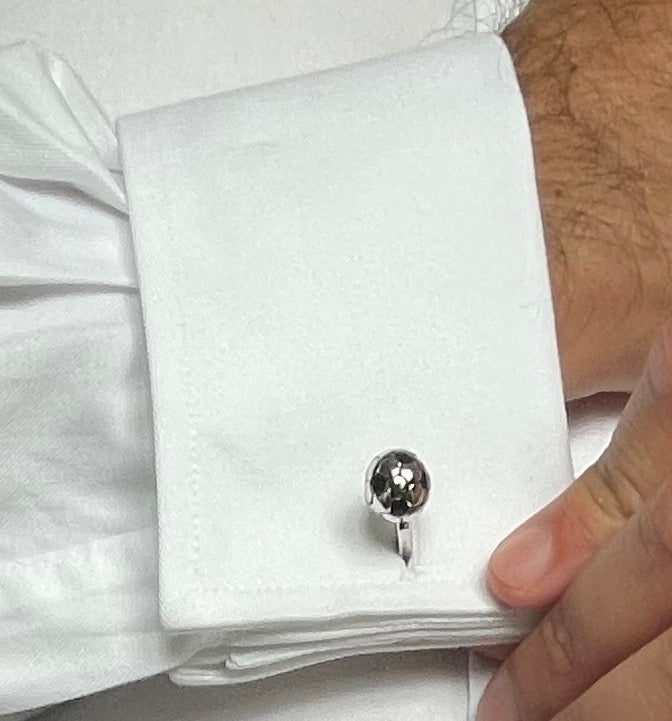 Silver and Black Spherical Football Cufflinks