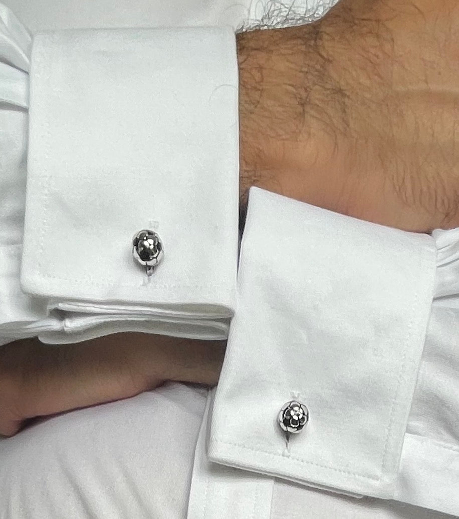 Silver and Black Spherical Football Cufflinks