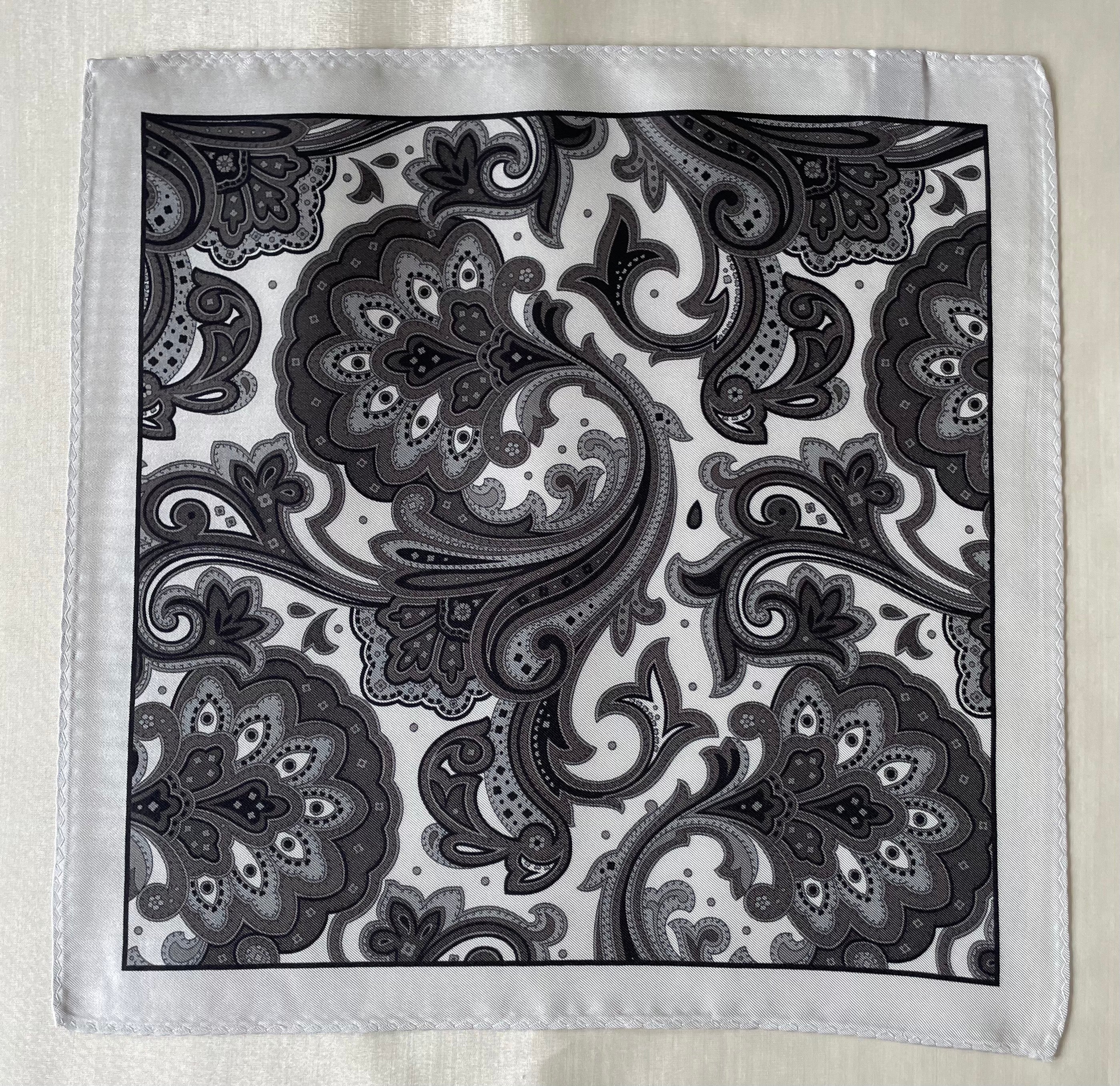 Grey Floral Pocket Squares with Border