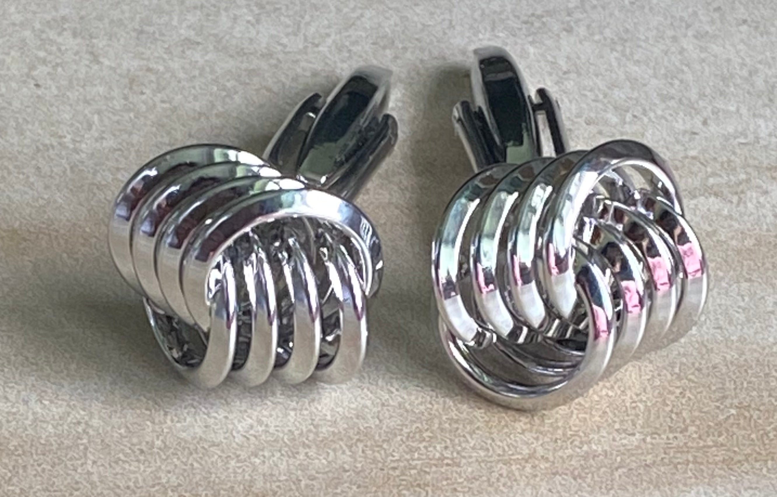 White Steel coiled right angled Cufflink