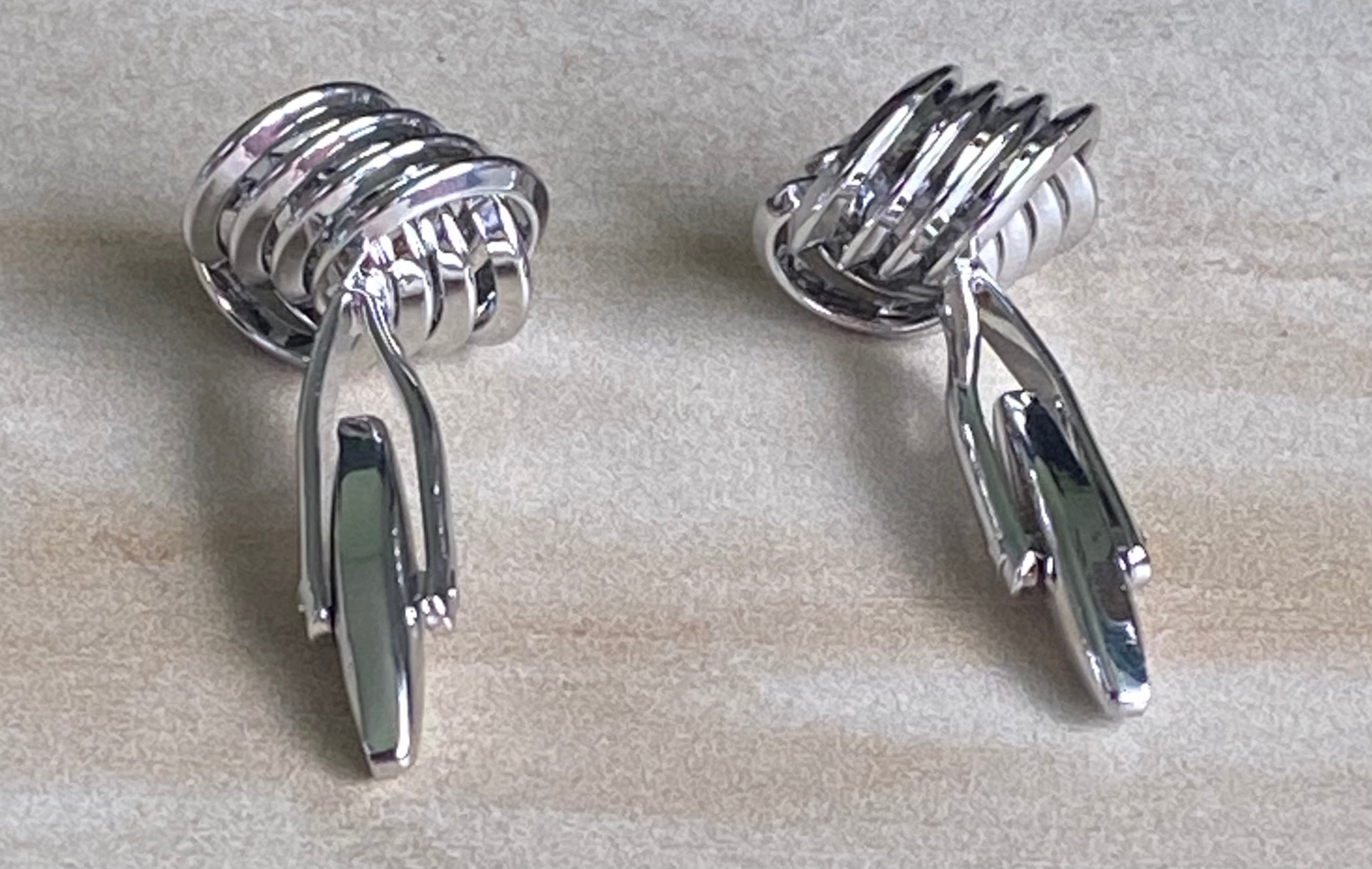 White Steel coiled right angled Cufflink