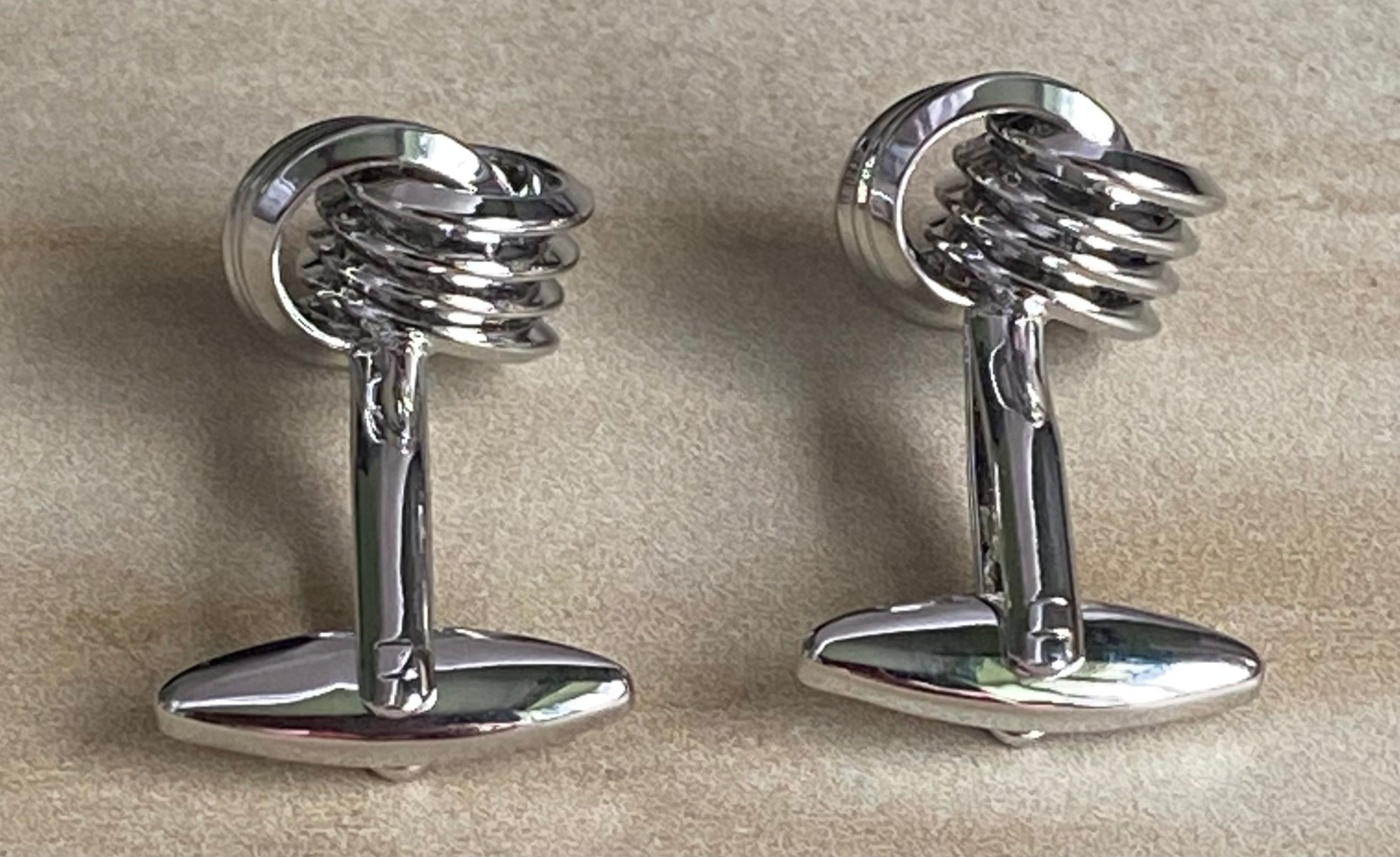 White Steel coiled right angled Cufflink