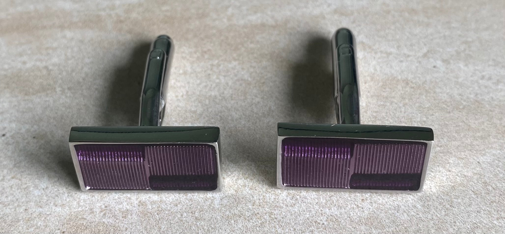 Silver and purple rectangular smart Cufflinks