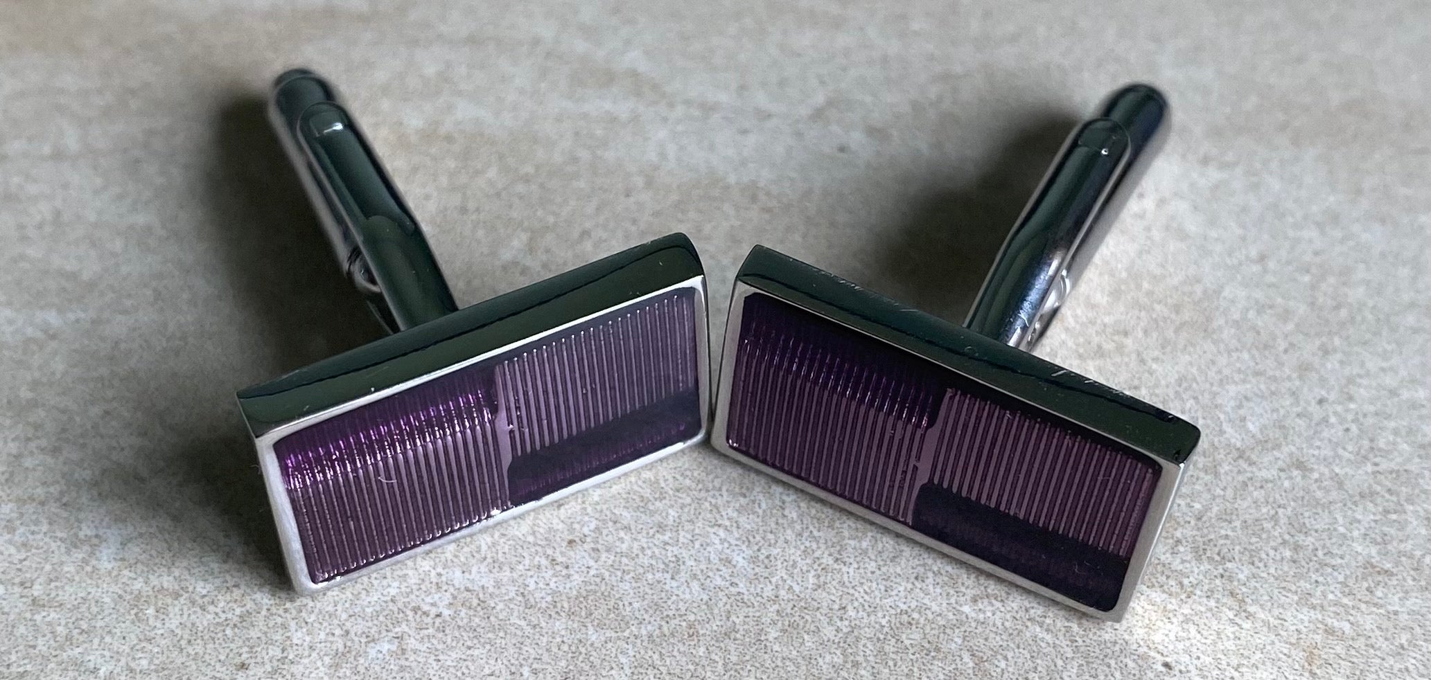 Silver and purple rectangular smart Cufflinks