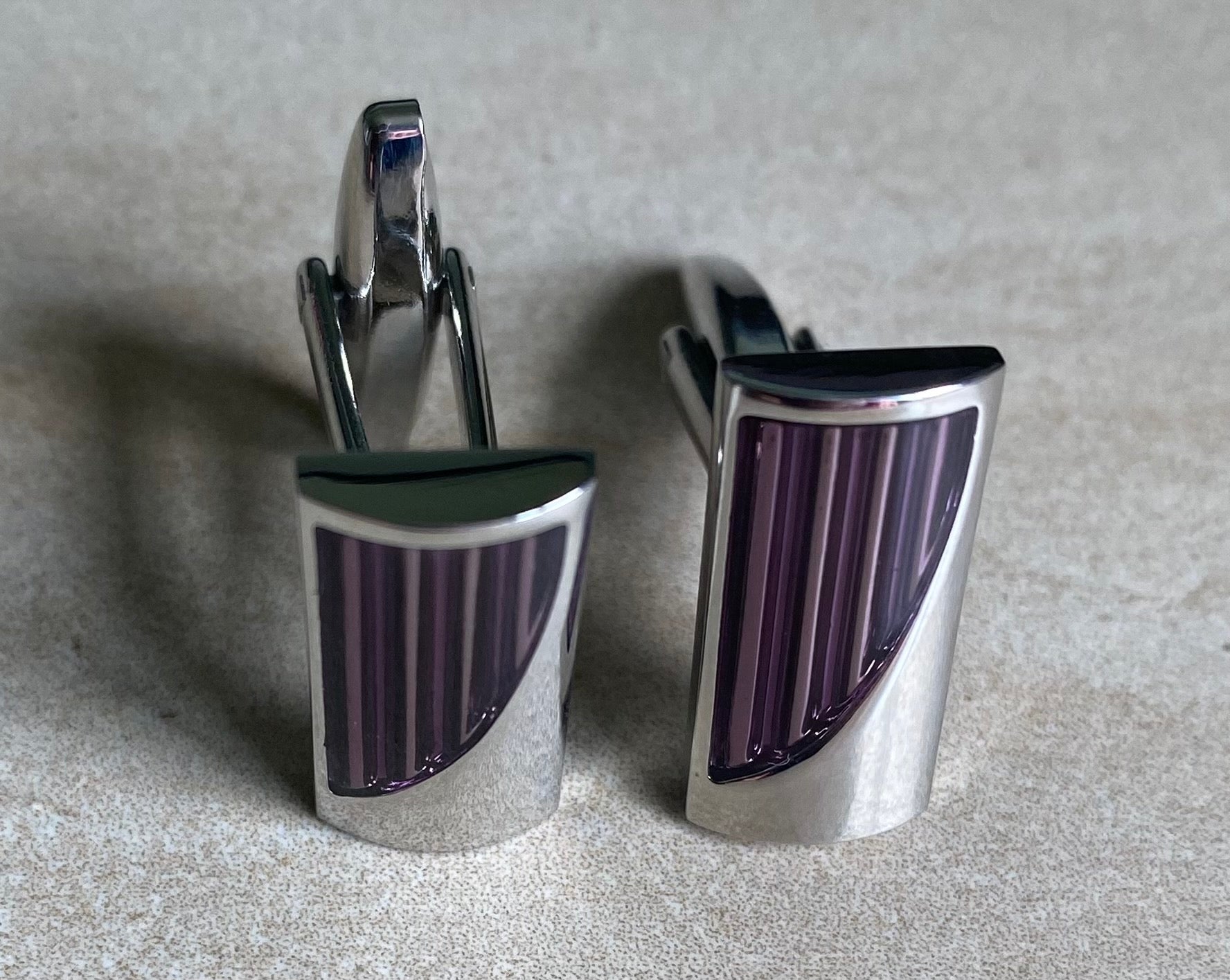 Purple and silver effect rectangular cufflinks