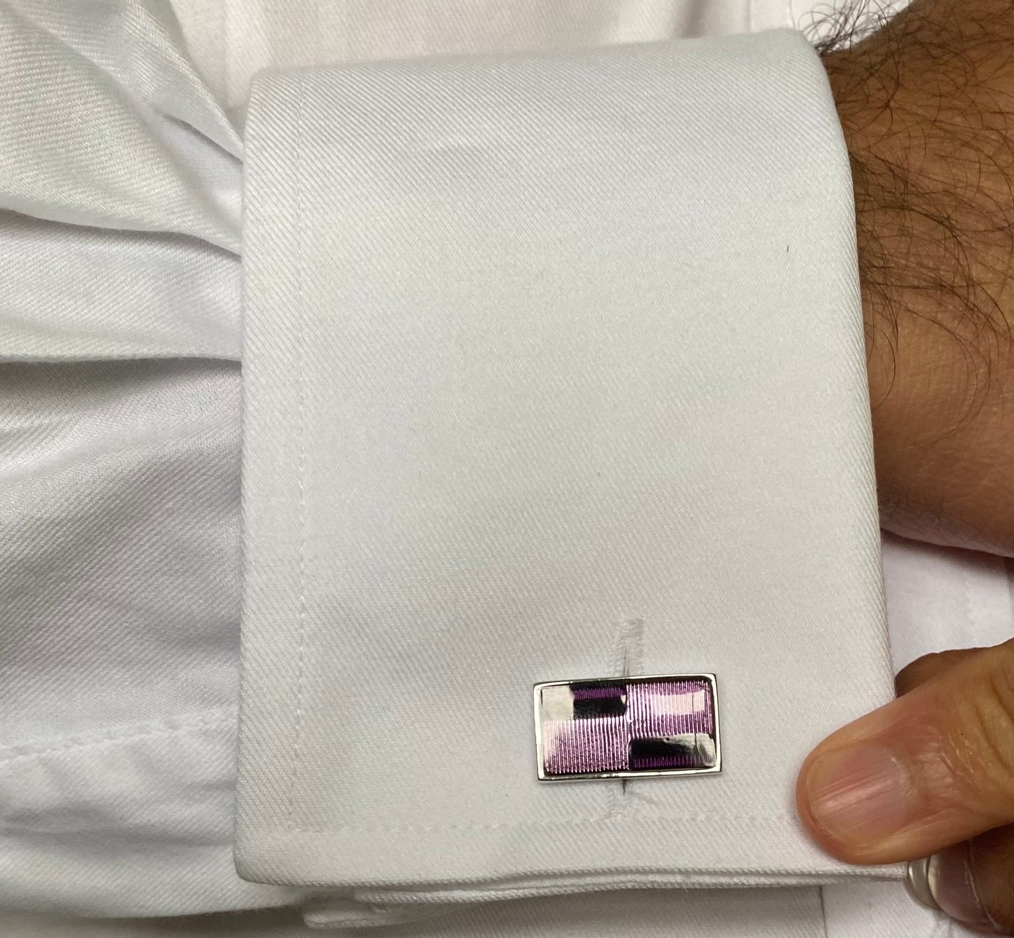 Silver and purple rectangular smart Cufflinks