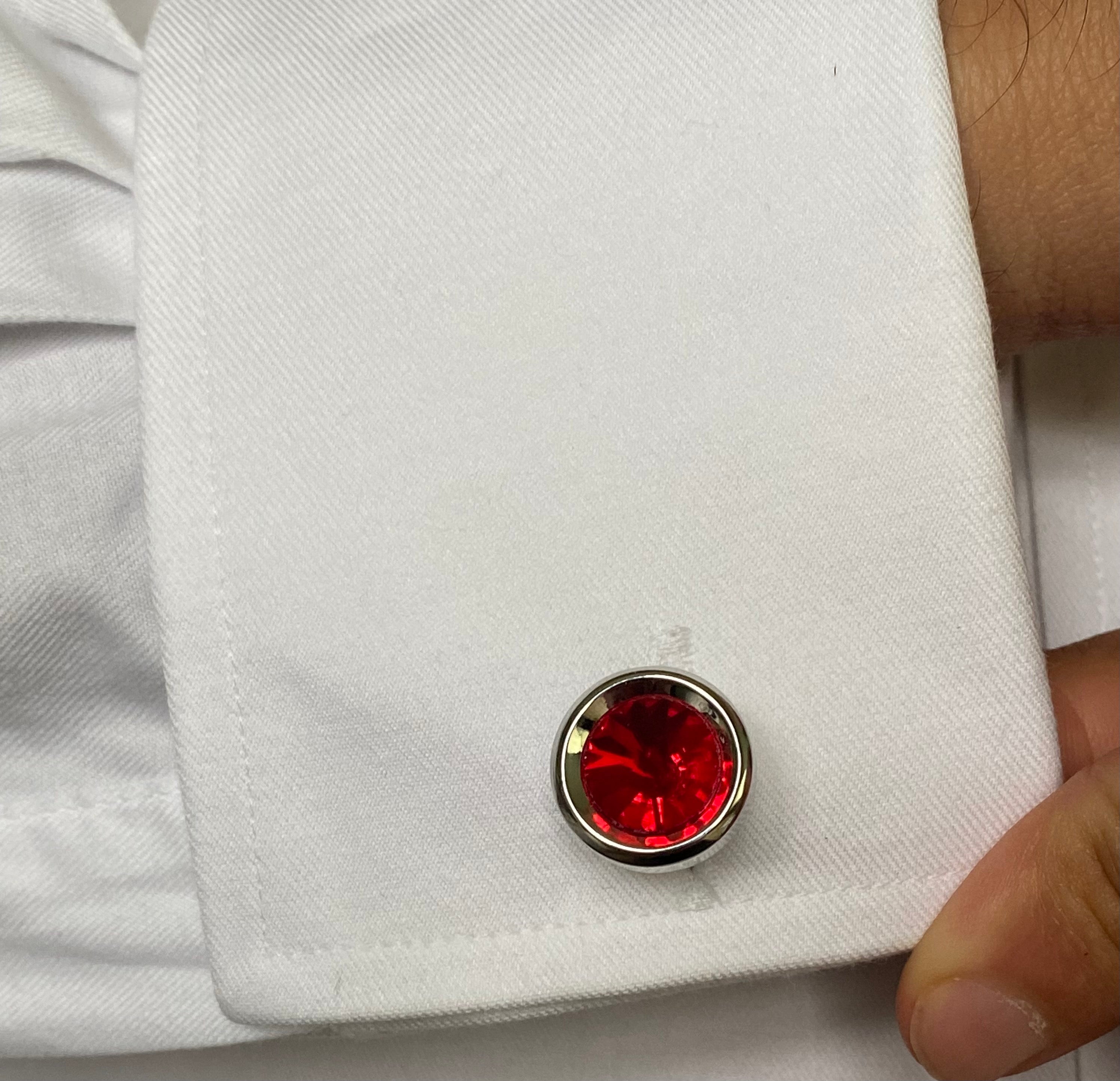 Shimmering Red stone effect circular Cufflinks