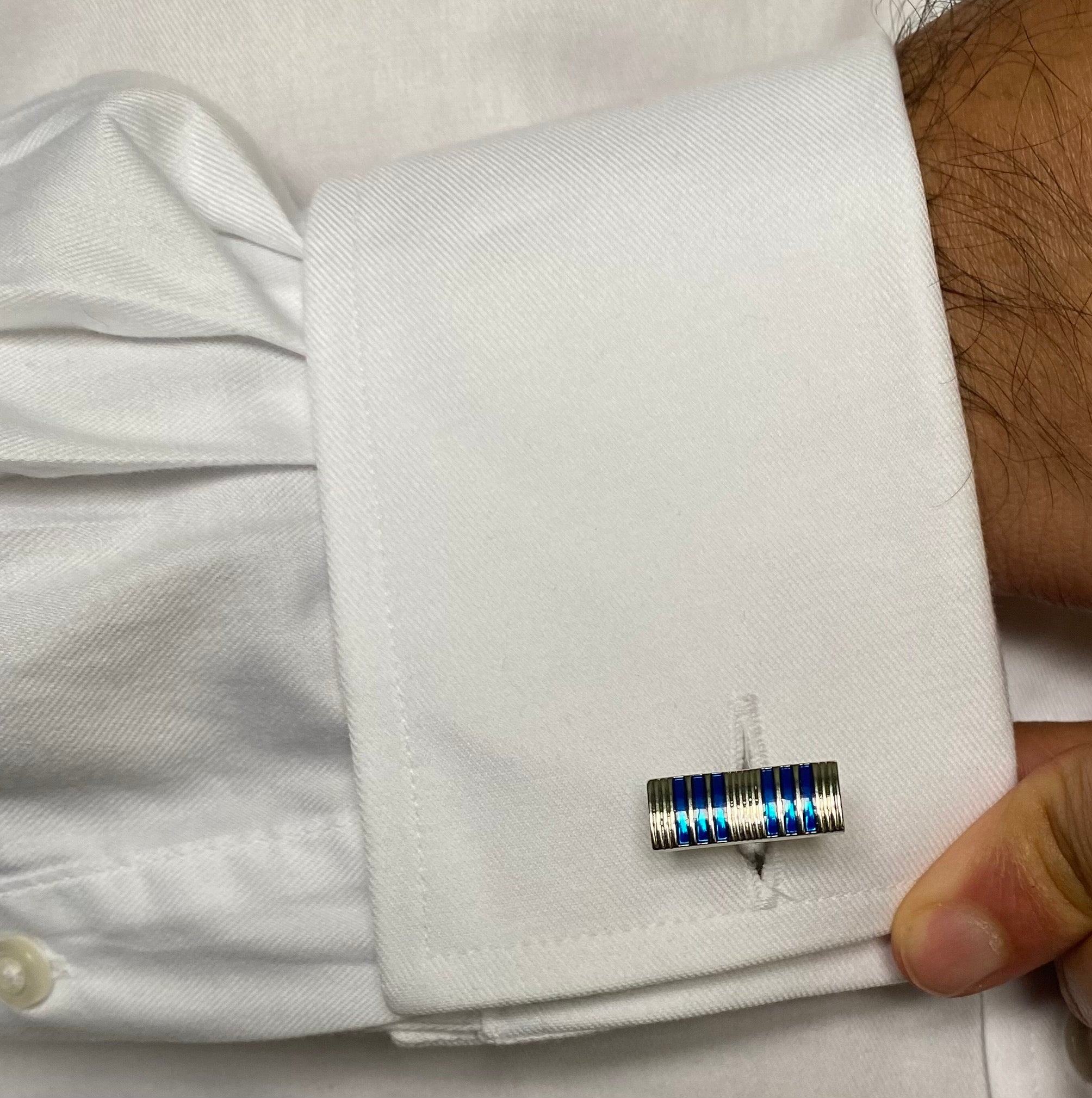 Silver effect blue rectangular cufflinks