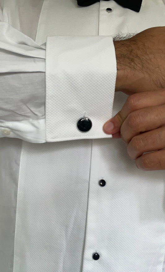DAPPER ESSENTIALS - Black-tie shirt studs and matching cufflinks - Classic Black