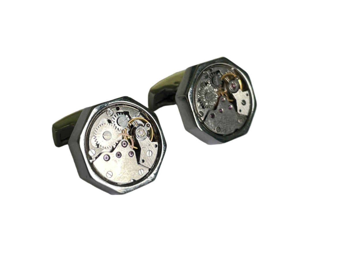 DAPPER ESSENTIALS - Steampunk Watch Movement Hexagonal Cufflinks