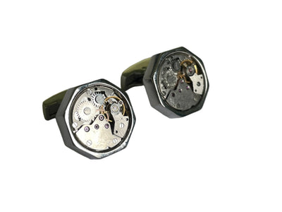 DAPPER ESSENTIALS - Hexagonal Steampunk (Watch movement) cufflinks