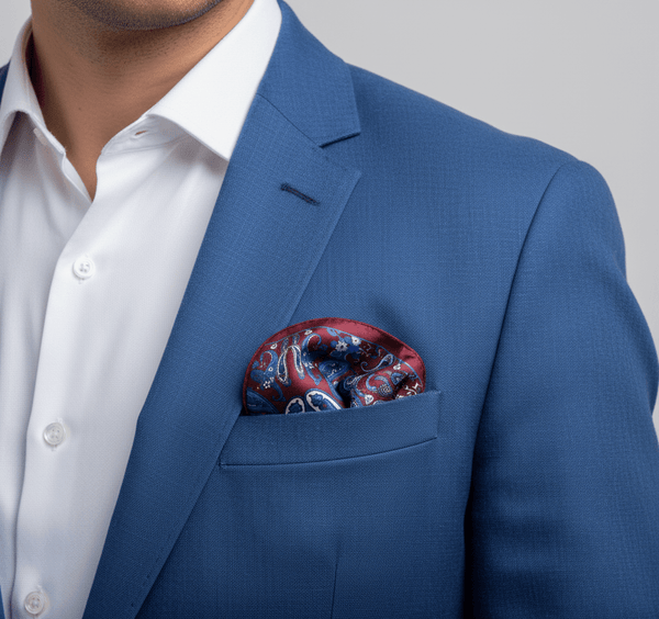 DAPPER ESSENTIALS - Maroon & Blue Floral Bordered Pocket Square