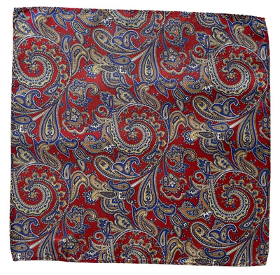 DAPPER ESSENTIALS - Red, Blue & Gold Abstract Paisley Pocket Square