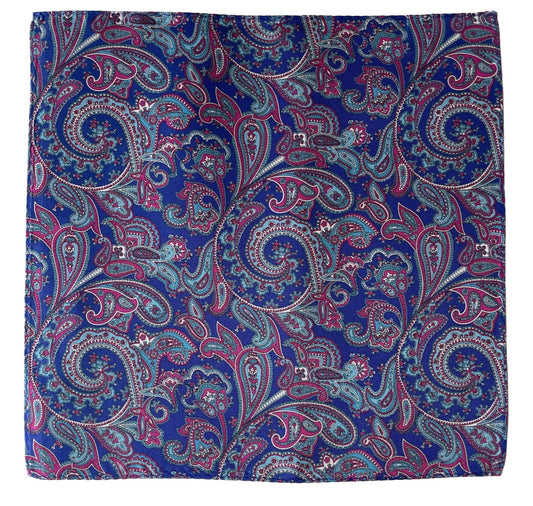 DAPPER ESSENTIALS - Red, White & Blue Paisley Silk Pocket Square - Elegant Jacket Accessory